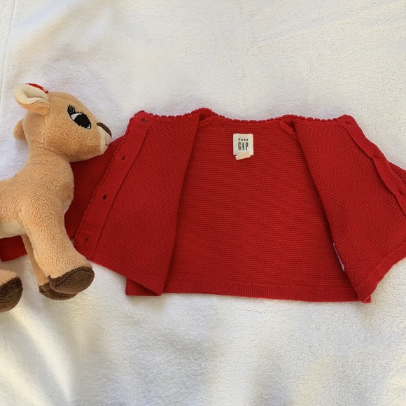 Girls, Baby Gap, Beautiful Little Red Cardigan, Nice Holiday Sweater, 3-6M - Picture 7 of 9